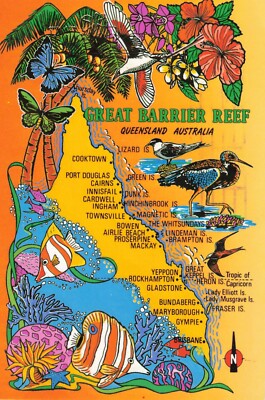 Postcard Mackay Queensland The Great Barrier Reef Map