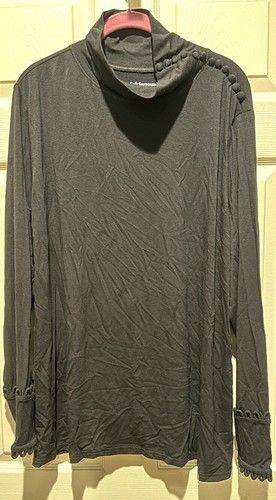 WOW Soft Surroundings Womens Plus 2 X 2x Black Knit Button Neck Blouse L/S LN - Picture 5 of 6