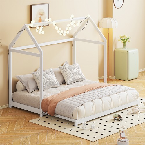 Kinderbett Bodenbett Hausbett 90/180x190 cm Ausziehbett mit Lattenrost Weiß - Bild 2 von 8