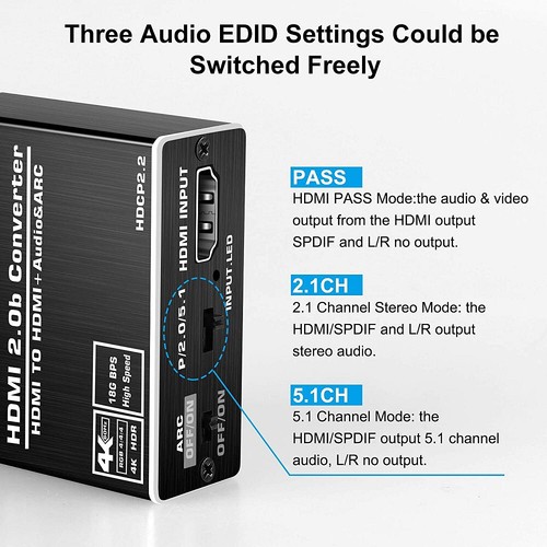 HDMI 2.0 Audio Extractor Splitter HDMI ARC + SPDIF Audio + 3.5mm Converter 60Hz - Bild 9 von 11