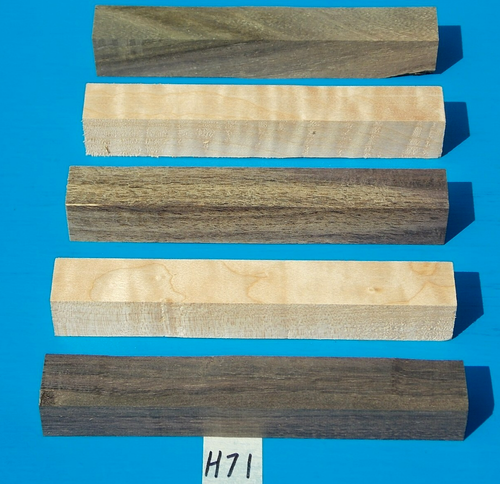 5 PEN BLANKS~BLUE MAHOE & MAPLE~3/4" X 5" LONG~EXOTIC WOODS