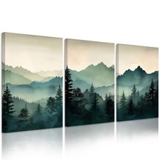 Mountain Wall Art Decor Set of 3 Sage Green Forest Canvas Wall Art Prints Nat...
