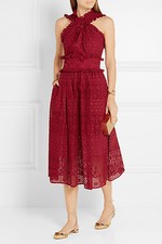 $2790 Oscar de la Renta RED Eyelet Lace broderie anglaise cotton MIDI DRESS 2 6