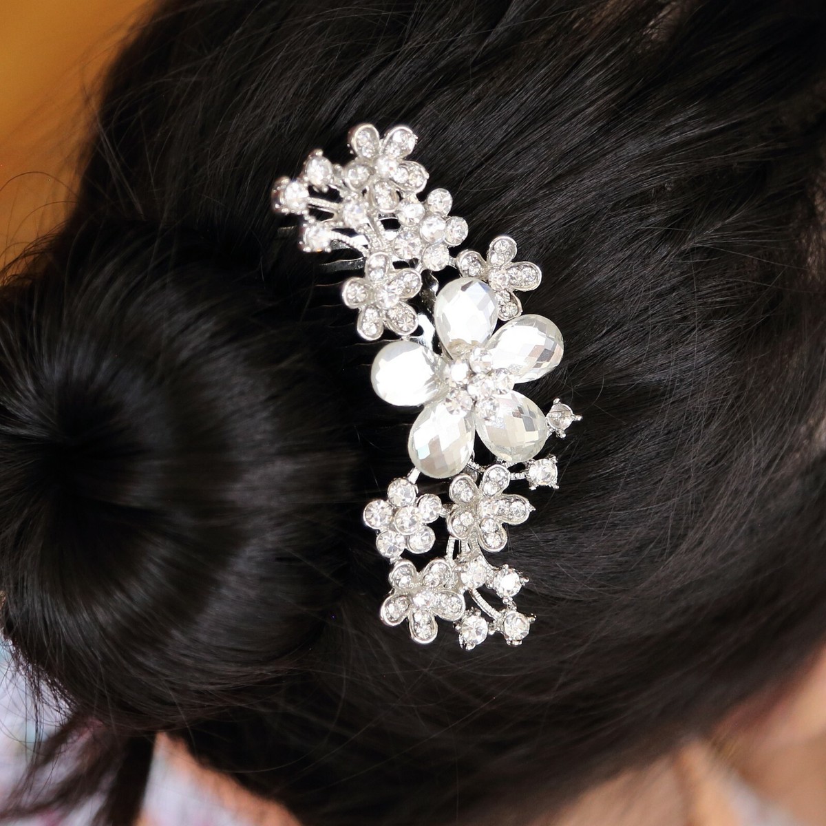 Crystal Floral bridal Hair Comb Set of 3 - Silver Tone clear crystals Wedding Hair Comb Pearl Crystal Headpiece Accessories Silver  main image 3
