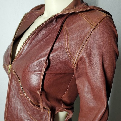 Mike & Chris Kian Leather Jacket Hoodie XS Brown - Picture 7 of 15