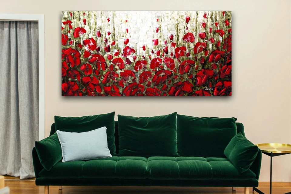 Arte de paisaje amapola roja arte de pared abstracto grande lienzo panorámico IMPRESIÓN Susanna Foto 3 de 4