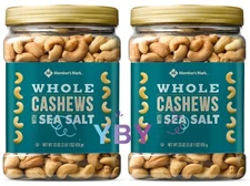 2 Packs Member's Mark Roasted Whole Cashews with Sea Salt 33 oz Each Pack