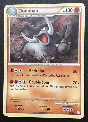 DONPHAN 40/123 HeartGold & SoulSilver Non-Holo Pokemon Card EX NM - 第 1/2 張圖片