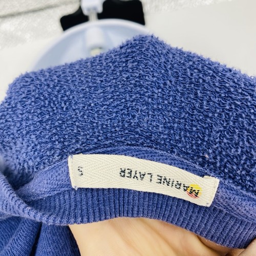 Marine Layer Small Cotton Embroidered Pullover Sweatshirt Blue Floral Mushroom - Picture 8 of 10