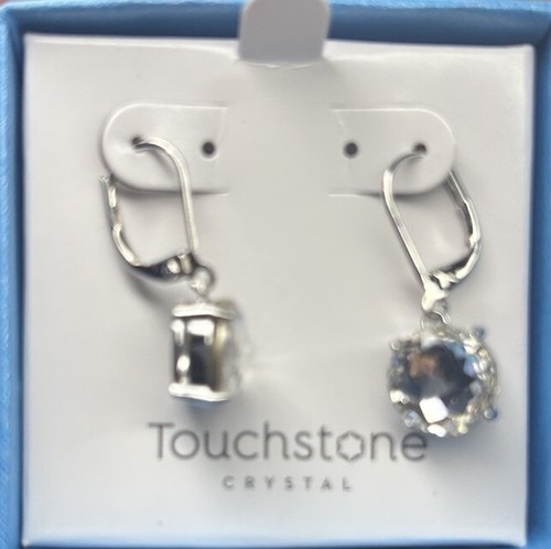 💎Touchstone Crystal Earrings 1” Drop Clear Rhodium New Condition - Picture 6 of 8