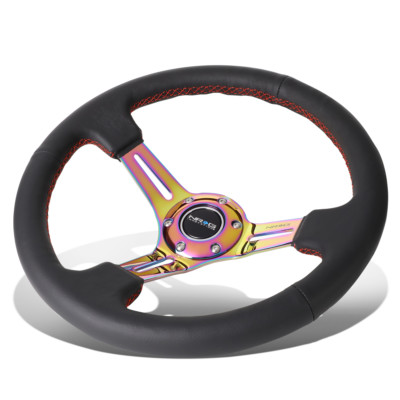 NRG REINFORCED 350MM 3"DEEP NEO CHROME SPOKE LEATHER RED STITCH STEERING WHEEL NRG REINFORCED 350MM 3"DEEP NEO CHROME SPOKE LEATHER RED STITCH STEERING WHEEL