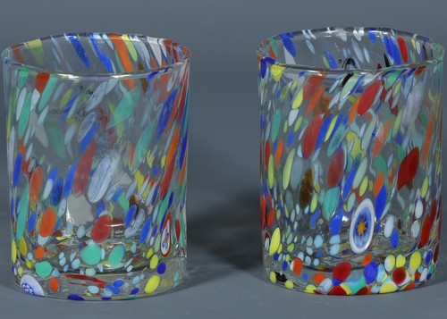 2 Murano Alessandro Coppola MULTI KONFETTI Glas eingerückt Daumenbecher 10 Unzen Italien - Bild 2 von 2