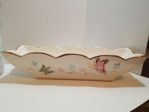 Vtg Hull USA 1956 Ceramic Pottery Dish / Planter, Hand Crafted and Hand Painted