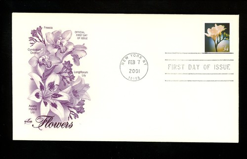US FDC #3478-3481 Artcraft 2001 New York NY Flowers SET OF 4 Coil - Picture 5 of 8
