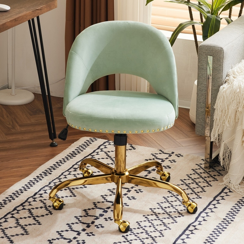 Modern Velvet Mid Back Gold Metal Adjustable Swivel Office Desk Computer Chair - Picture 79 of 81