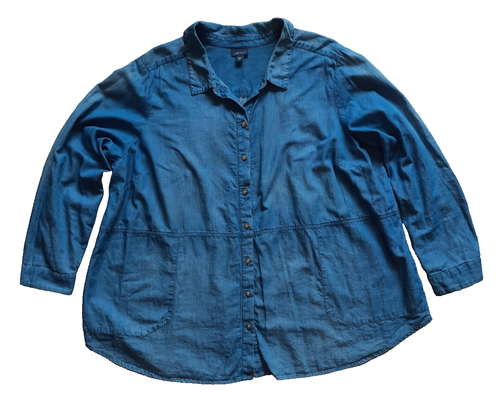 J Jill Denim Blue Button Down Side Pockets Shirt Women's Plus Size: 2X