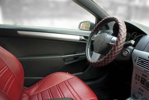 Black & Red Stitch Steering Wheel Cover - Picture 1 of 3