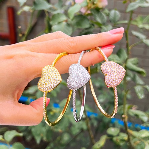 Bling Circonita Cúbica Circonita Circonita Cíbica Romántico Rosa Amor Corazón Dije Mujeres Brazalete Cierre de Seguridad - Imagen 2 de 19