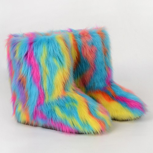 Mujeres Botas de Piel Sintética Damas Difusas Esponjosas Peludas Punta Redonda Invierno Botas de Nieve Talla+ - Imagen 29 de 64