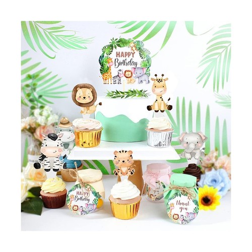 24Pcs Jungle Safari Animal Cupcake Toppers Happy Birthday Cake Decor for Jung... - Picture 3 of 9