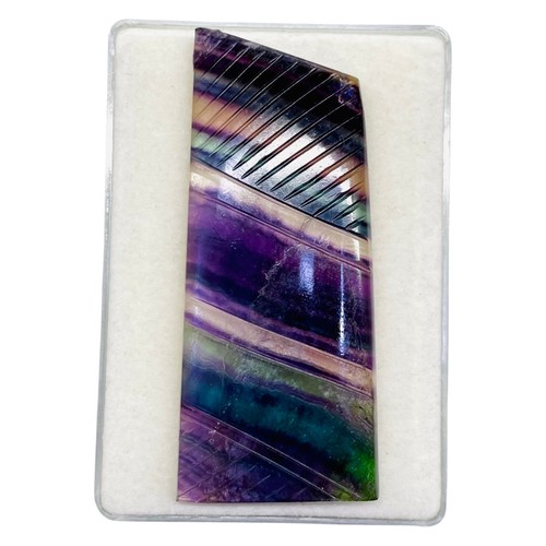 213.7 Cts Natural Bi Color Fluorite 76x30mm Fancy Carving Big Untreated Gemstone - Picture 10 of 13