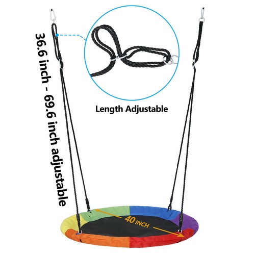 Rainbow Round Saucer 40" Tree Swing Adjustable Hanging Ropes Children Game 700lb - Bild 4 von 12