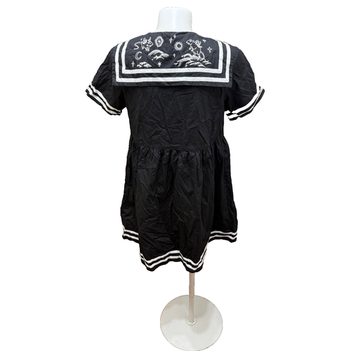Black Friday Women's Sz 10 Sail Away Gothic Dress. Black White Cotton Pockets