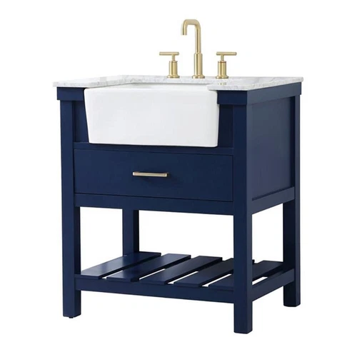 Elegant Decor Clement 30" Aluminum MDF Single Bathroom Vanity in Blue - Picture 1 of 8