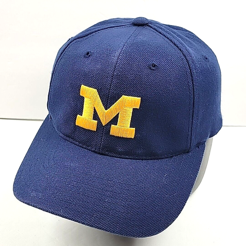 Vintage Michigan Wolverines Hat Adjustable American Needle Plain Logo Blue Cap