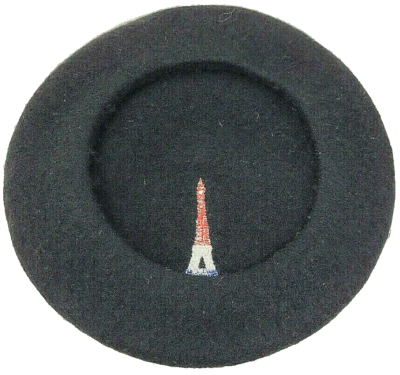 Vintage Black Wool Beret Hat Stitched Paris & Eiffel Tower  display picture 1