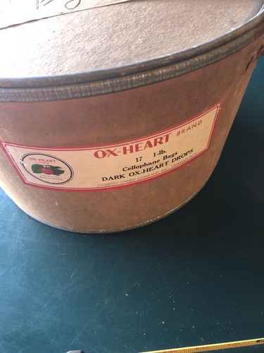 Victorian Ox-Heart Oswego NY Candy Dark Chocolate Drops 15lb Cardboard Pail Vtg - Picture 7 of 11