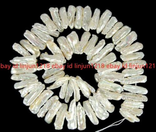 New Rare Natural White Abnormal Biwa Freshwater Pearl Loose Beads 15'' - Picture 5 of 12