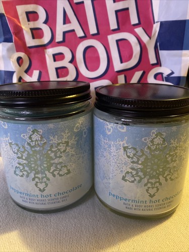 2 Bath & Body Works Peppermint Hot Chocolate Duftkerzen Set Einzeldocht Neu - Bild 1 von 2