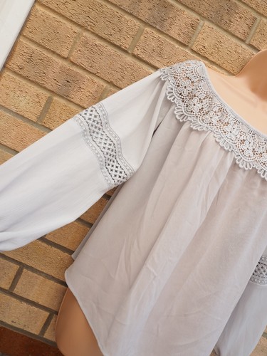 NEU LOOK GRAU SPITZENBARDOT LANGARM OFF THE SHOULDER BLUSE T-SHIRT TOP 12 M - Bild 5 von 5