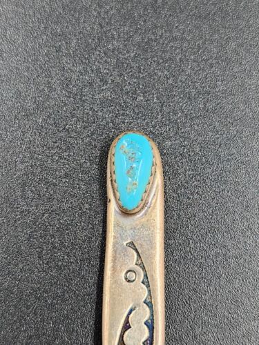 Vintage Navajo Pawn Spoon Turquoise Hand Stamped Silver - Picture 3 of 7