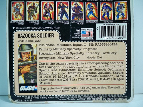 K22i00262 ZAP V1.5 SIN USAR COMO NUEVO EN TARJETA SELLADA GI JOE BRAZO GIRATORIO 1983 DE COLECCIÓN HASBRO - Imagen 5 de 12