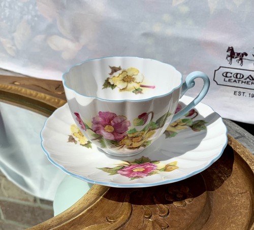 Bone China Shelley Begonia Floral Cup and Saucer England I3427 - Picture 4 of 8