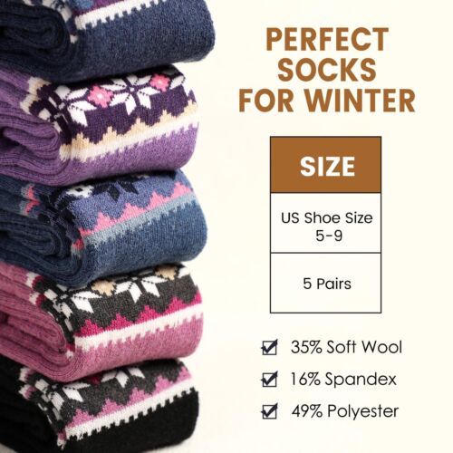 5 Pack Wool Socks for Women- Winter Warm Wool Socks Thick Knit Soft Cozy Sock... - Picture 4 of 7