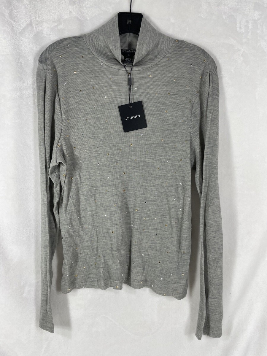 JOHN Grey Knit Slash Long Sleeve Top