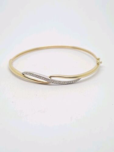 9ct Yellow And White Gold Diamond Hinge Bangle - Picture 1 of 6