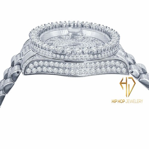 18K White Gold Tone Stainless Steel Simulated Diamonds Presidential Watch 41mm - Picture 5 of 8