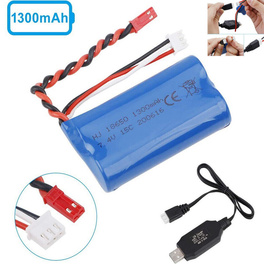 1300mAh 7.4V Lipo Battery 15C JST Plug USB Battery Charger for RC Car Off Road