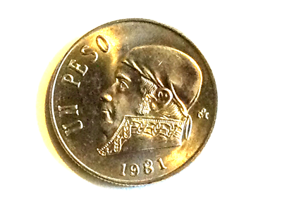 Yr 1981 MEXICO, UN PESO,OPEN/BROKEN 8 VARIETY,CHOICE BU,ROLL OF 20