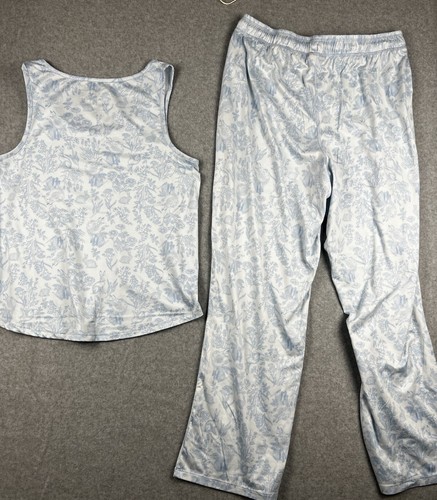 Conjunto de ropa de dormir vintage para mujer Eddie Bauer L azul floral 2 piezas pijama algodón - Imagen 3 de 15