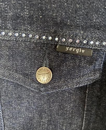 Sergio Valente Women’s Denim Jacket With Rhinestone Accents Button Front Logo - Picture 3 of 5