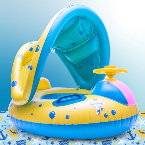 Baby Schwimmring Aufblasbar Schwimmring mit Sonnenschutz Sommer Schwimmreifen - Bild 2 von 9