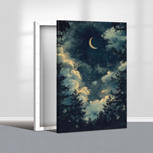 Crescent Moon Night Sky Canvas Wall Art Print - Picture 20 of 46