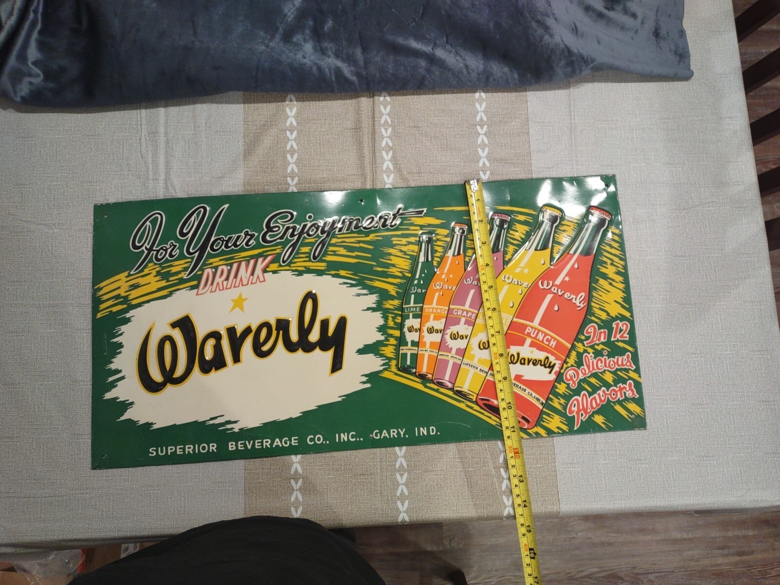 Antique "For Your Enjoyment DRINK Waverly" Metal Soda Sign Superior