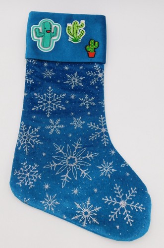 fancy Blue Velvet Country Western Cactus Christmas Stocking gift idea Holliday.