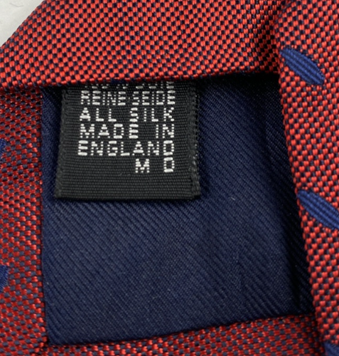 Cravatta in seta Andover Shop a pois rossi e blu - Made in England - Foto 4 di 4